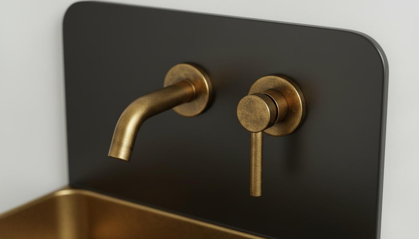 Solid Brass and black patina Wall Mounted Bathroom Sink - Handcrafted Industrial Basin - Modern Space Vanity Sink with Backsplash Set