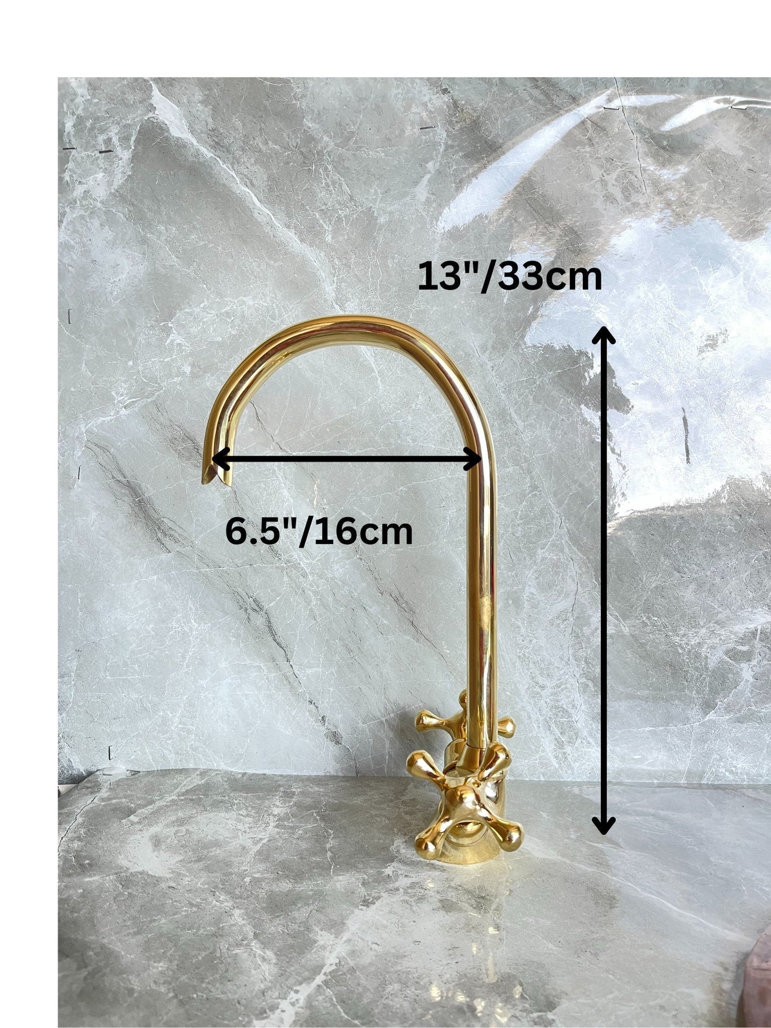 Solid Brass Bathroom Faucet - Gold Cross Handle Single Hole Mixer