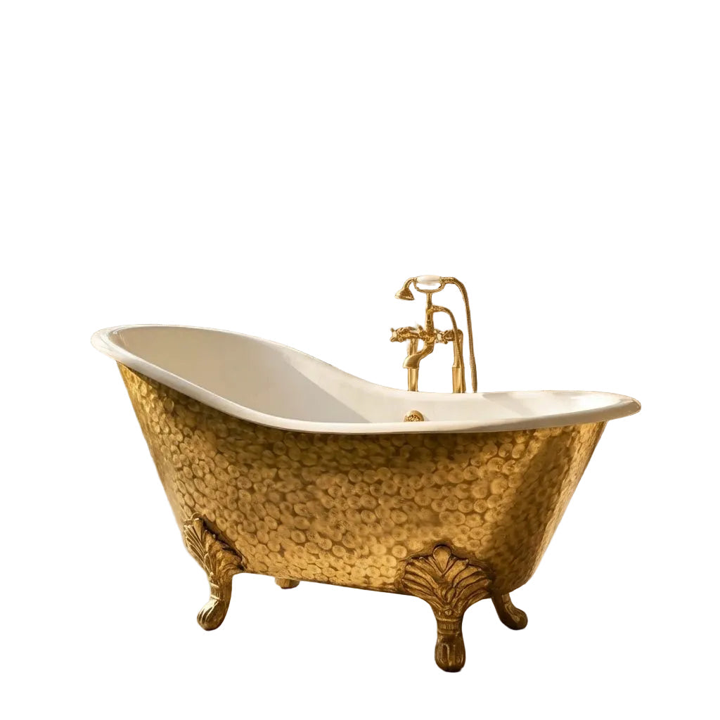 Solid Brass Clawfoot Bathtub With White Interior