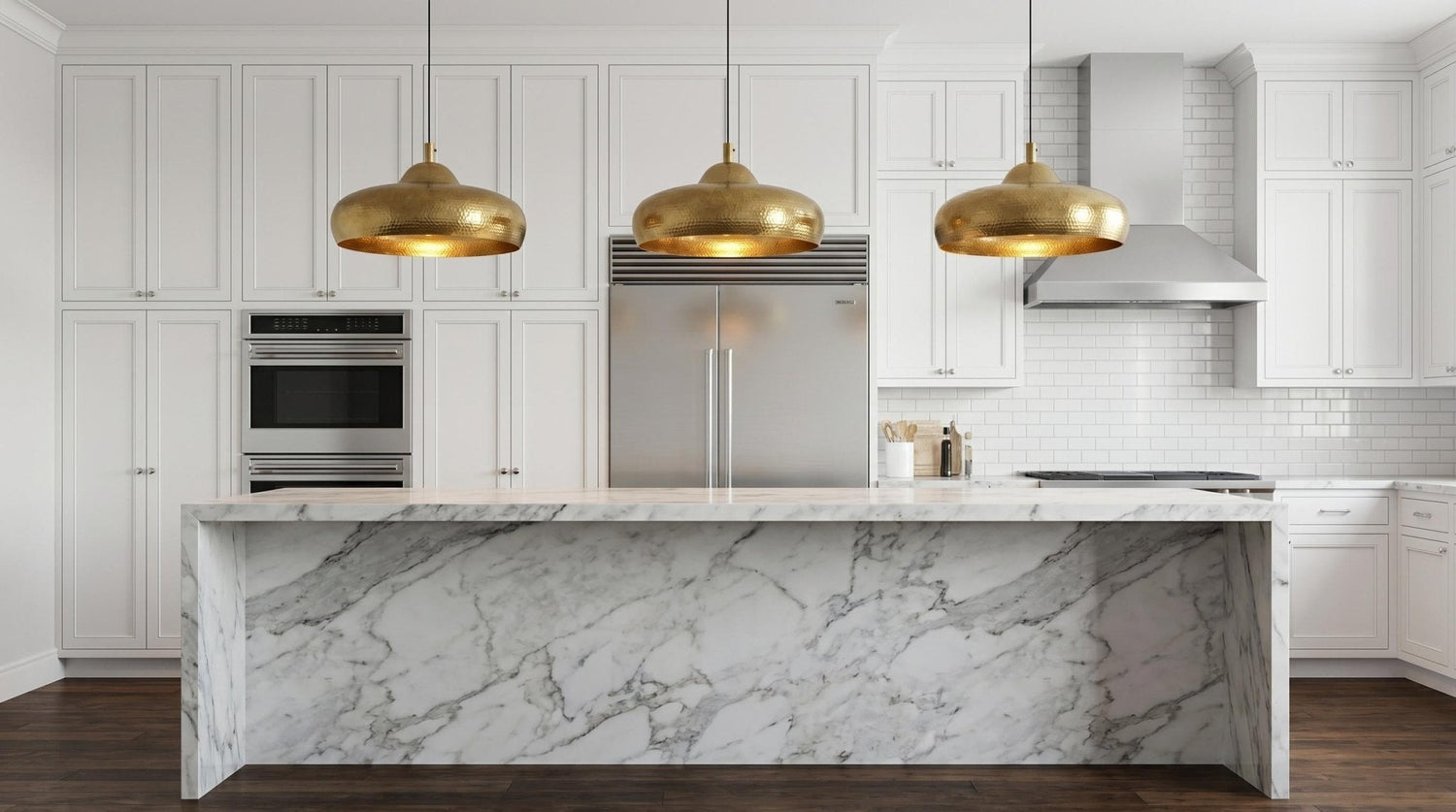 Solid Brass Dome Pendant Light | Hand-Hammered Interior Chandelier | Mid-Century Kitchen Island Lamp | Unlacquered Gold Ceiling Fixture