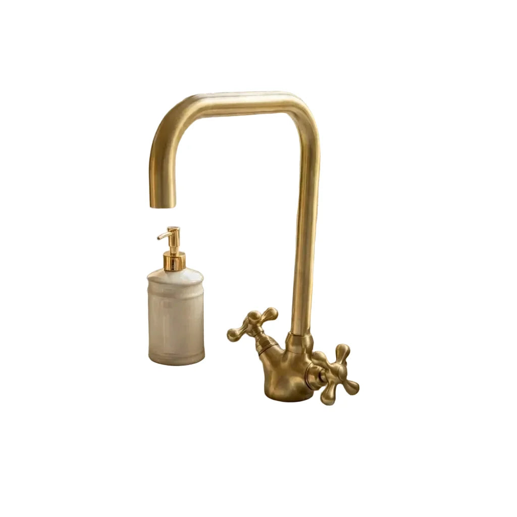 Elegant Solid Brass Gooseneck Bathroom Faucet with Cross Handles
