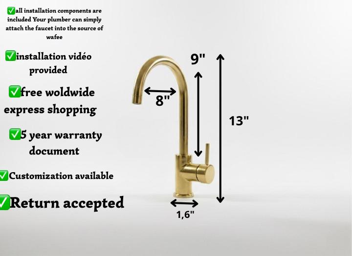Solid Brass Kitchen Faucet with Polished Unlacquered Finish