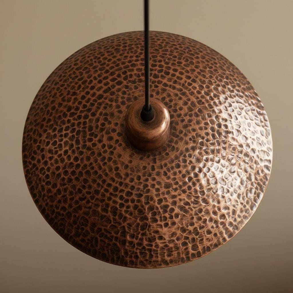 Solid Copper Pendant - Hammered Dome Light - Antique Ceiling Lamp - Rustic Kitchen Island Fixture - Wabi Sabi Lighting - Farmhouse Decor