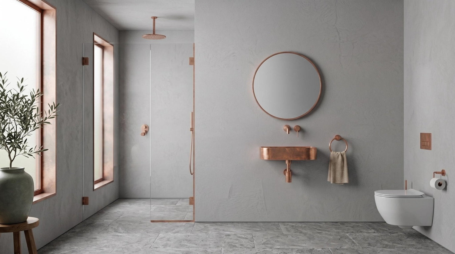 Solid Copper Sink - Smooth Wall Mount Basin, Rustic Powder Room Washbasin - Custom Floating Vanity, Wabi Sabi Handcrafted Bathroom Sink