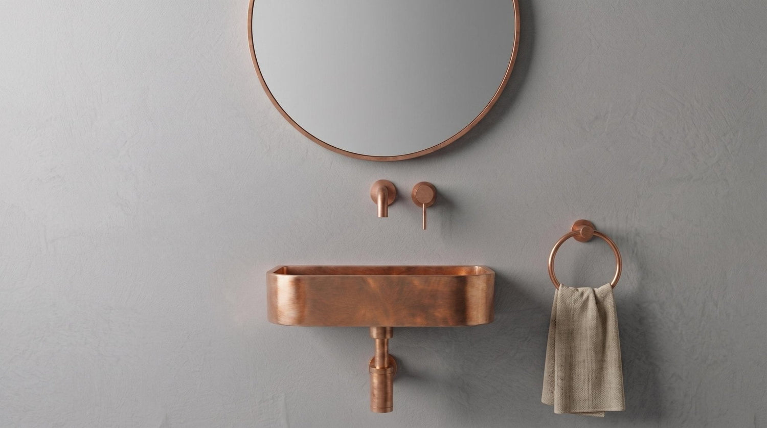 Solid Copper Sink - Smooth Wall Mount Basin, Rustic Powder Room Washbasin - Custom Floating Vanity, Wabi Sabi Handcrafted Bathroom Sink
