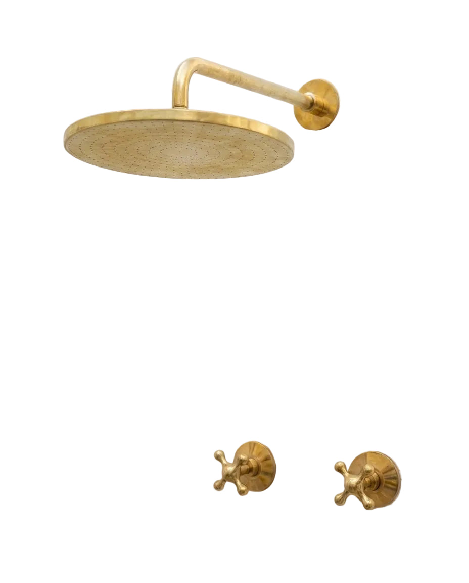Solid Unlacquered Brass Shower Set with Handles & Rough-In Valve