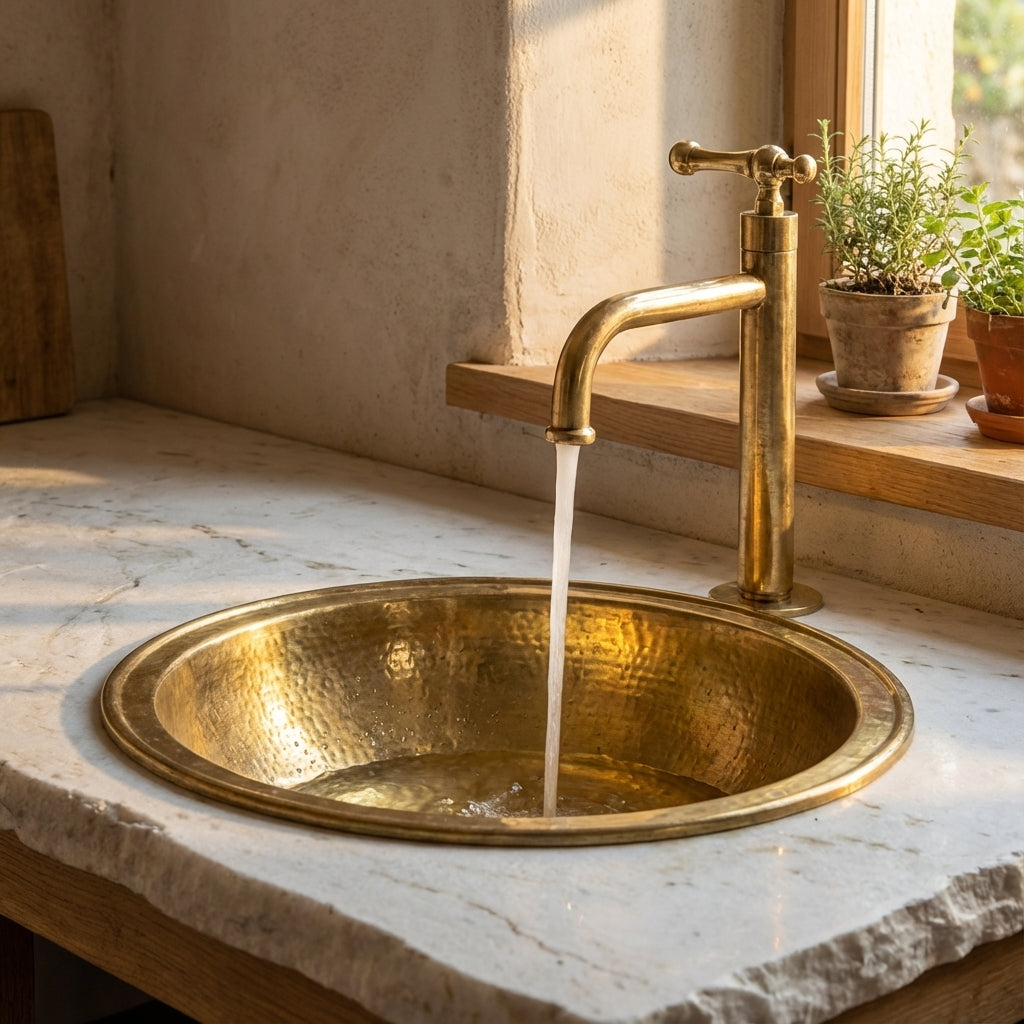 Victorian Style Brass Bathroom Faucet – Unlacquered Solid Brass Sink Tap