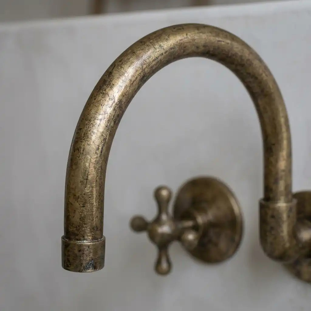 Vintage Antique Brass Wall Mount Faucet – Solid Brass Cross Handle Bathroom Sink Tap