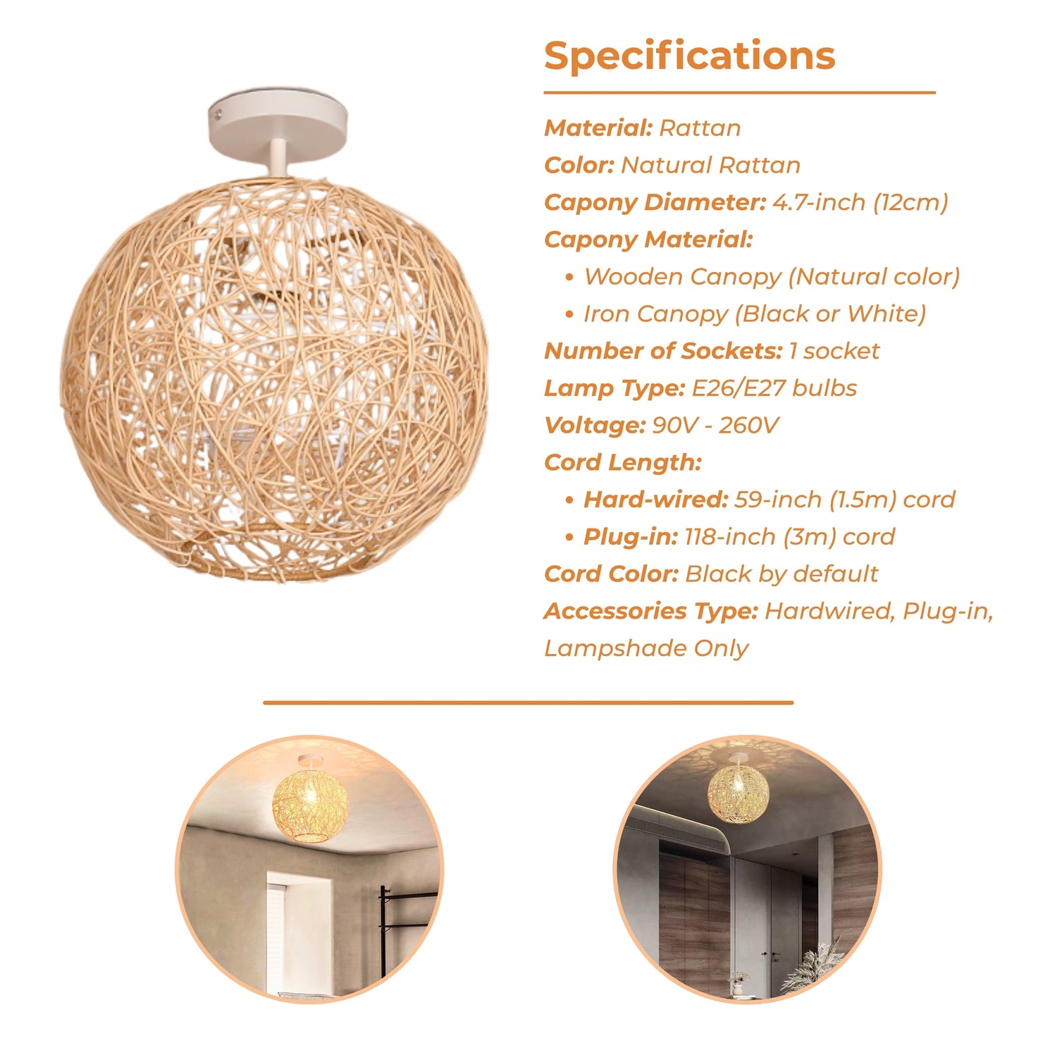 Sucada Round Rattan Ceiling Light Fixture