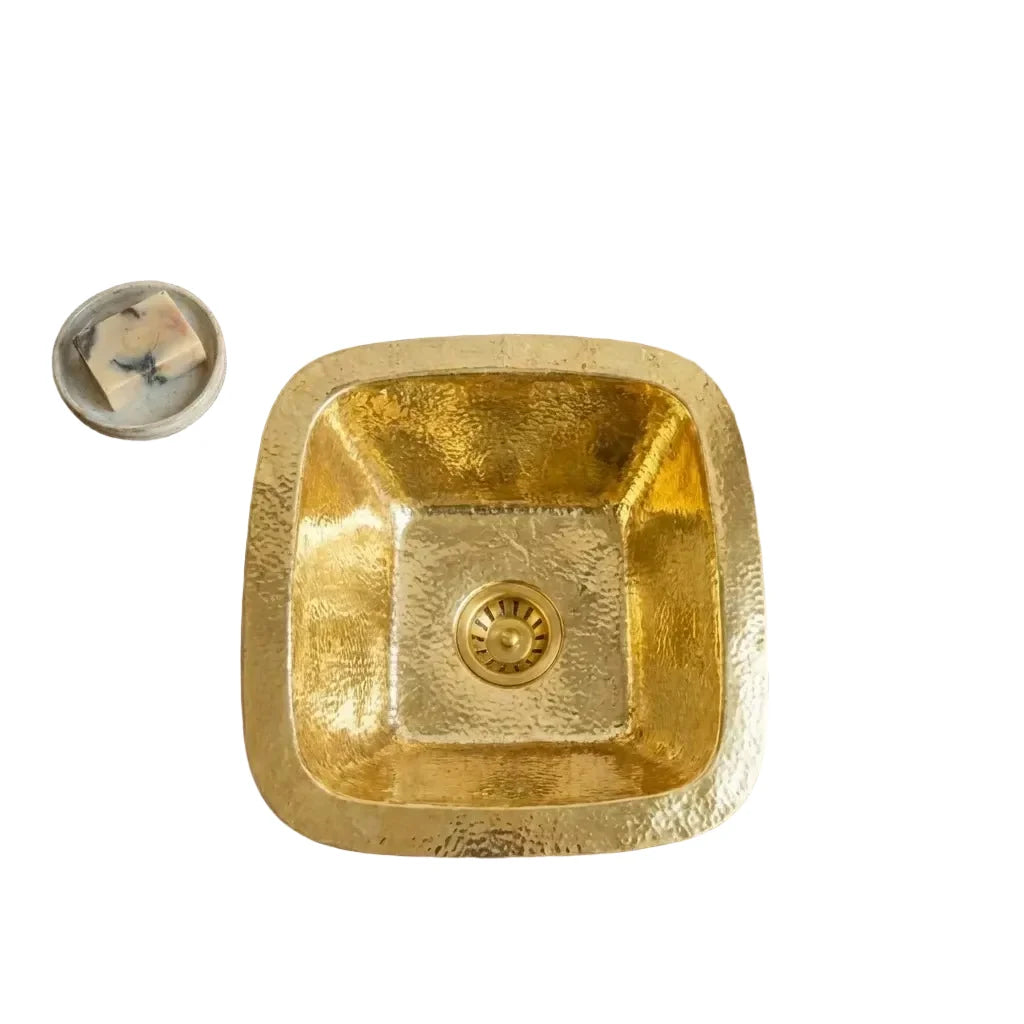 Square Hammered Brass Undermount Sink – Solid Unlacquered Brass Basin