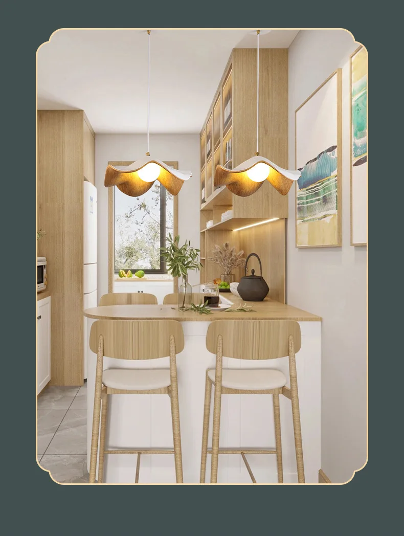 Casia Lotus Wabi Sabi Wood Pendant Light