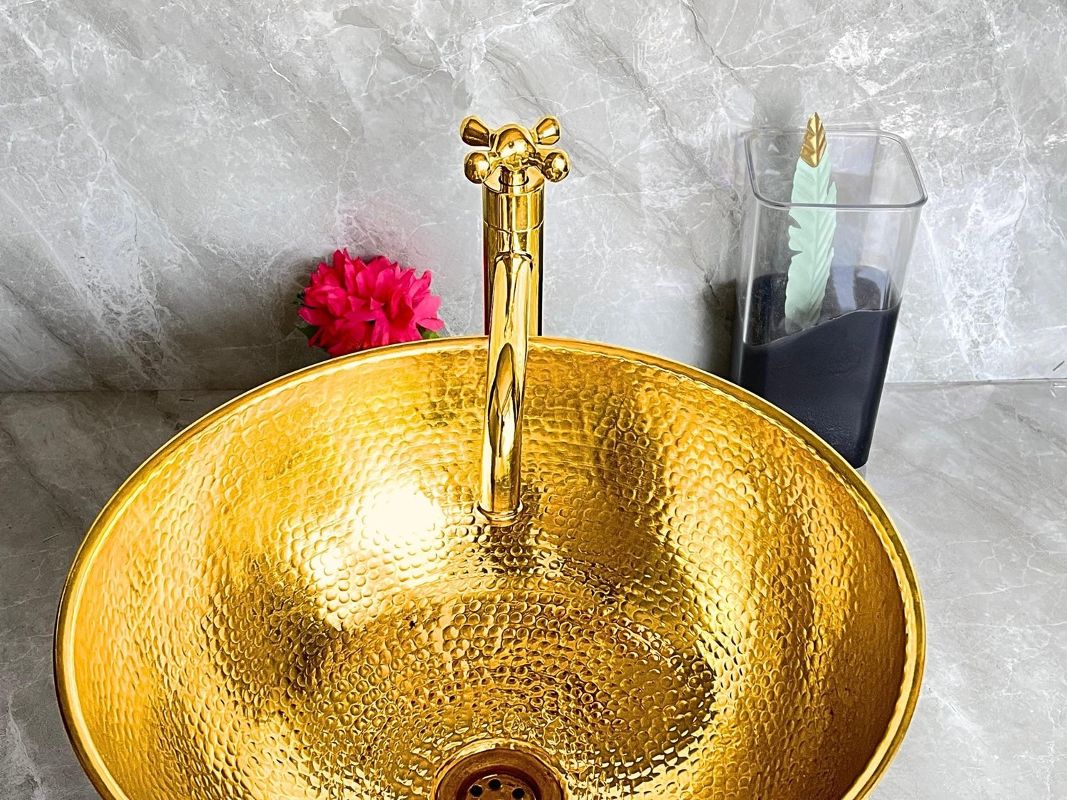 Tall Solid Brass Vessel Sink Faucet - Gold Single Handle Mixer