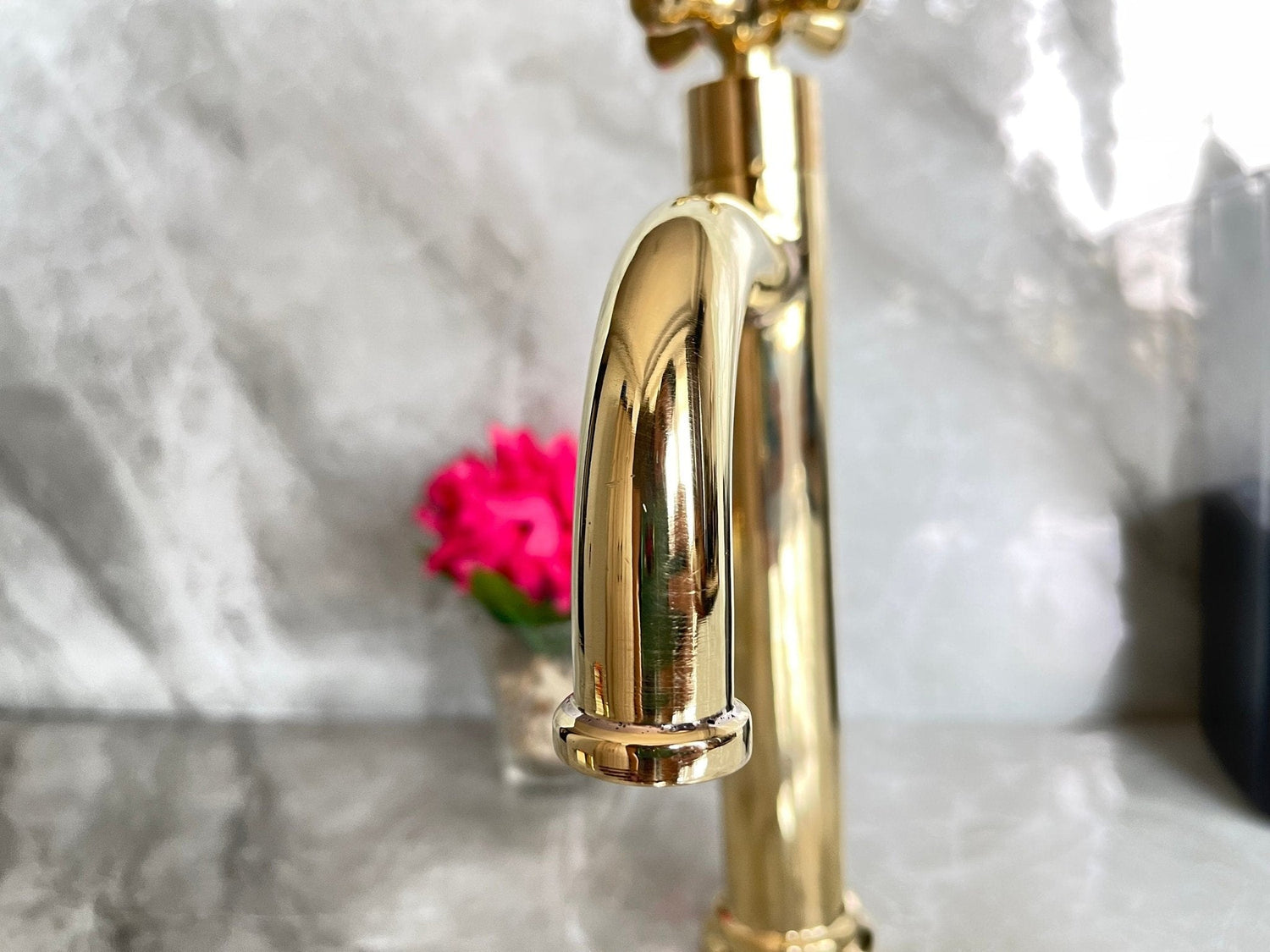 Tall Solid Brass Vessel Sink Faucet - Gold Single Handle Mixer