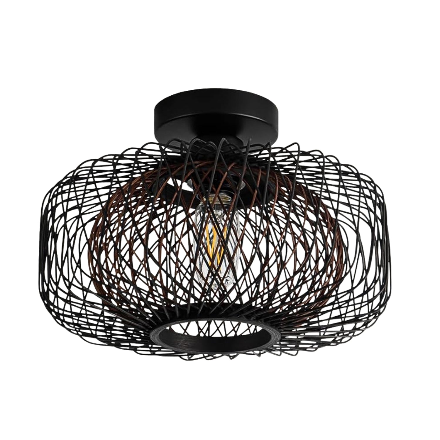 Tbaoinla Black Rattan Ceiling Light 16 inches Shade