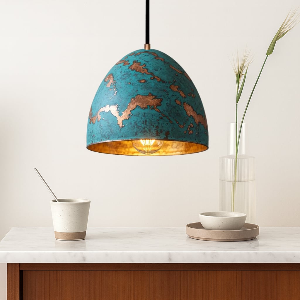 Teal Copper Patina Pendant Light