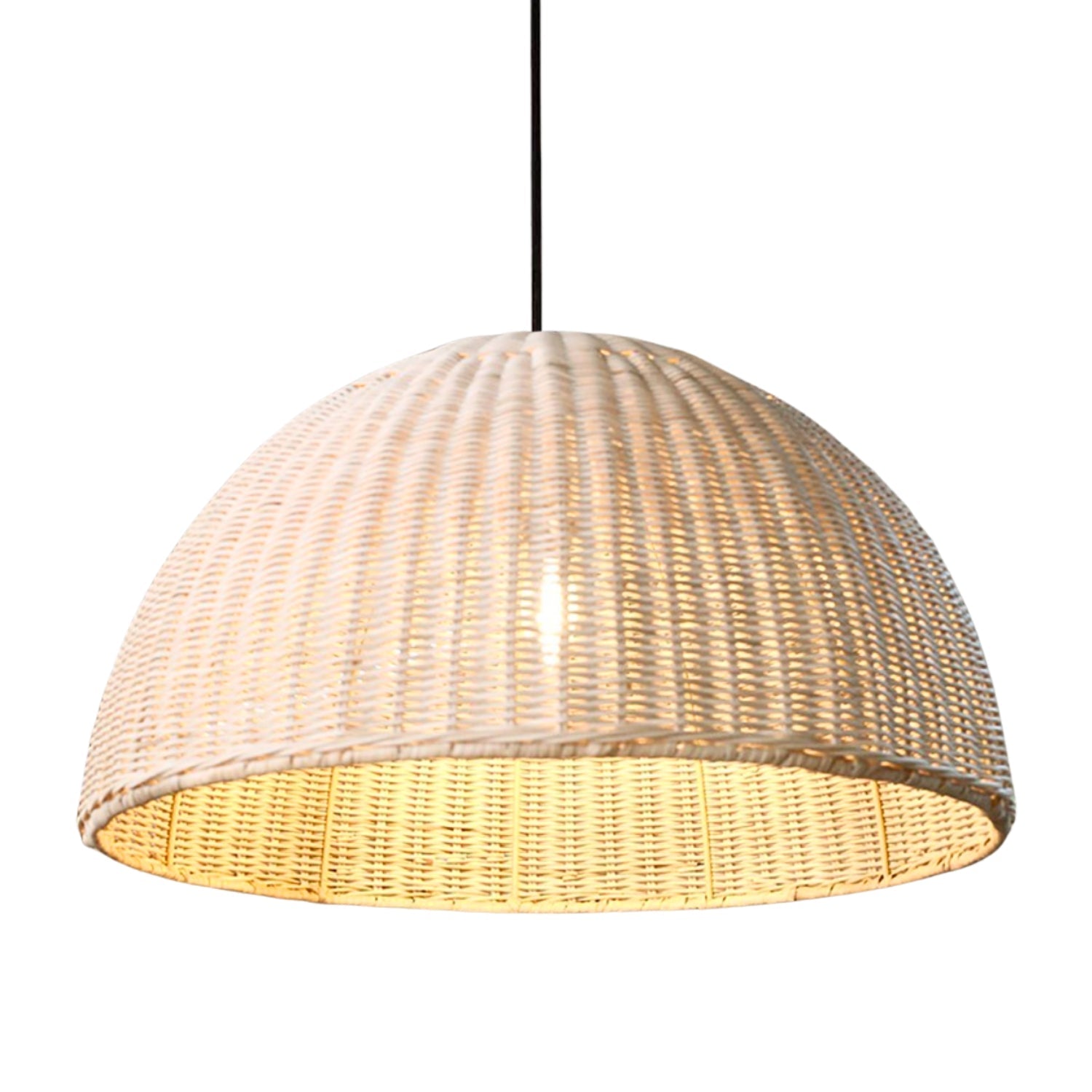 THAELY Dome White Wicker Rattan Pendant Light