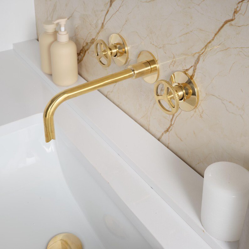 Antique Brass Tub Filler and Bathtub Faucet | Handcrafted Brass Bathroom Fixtures
