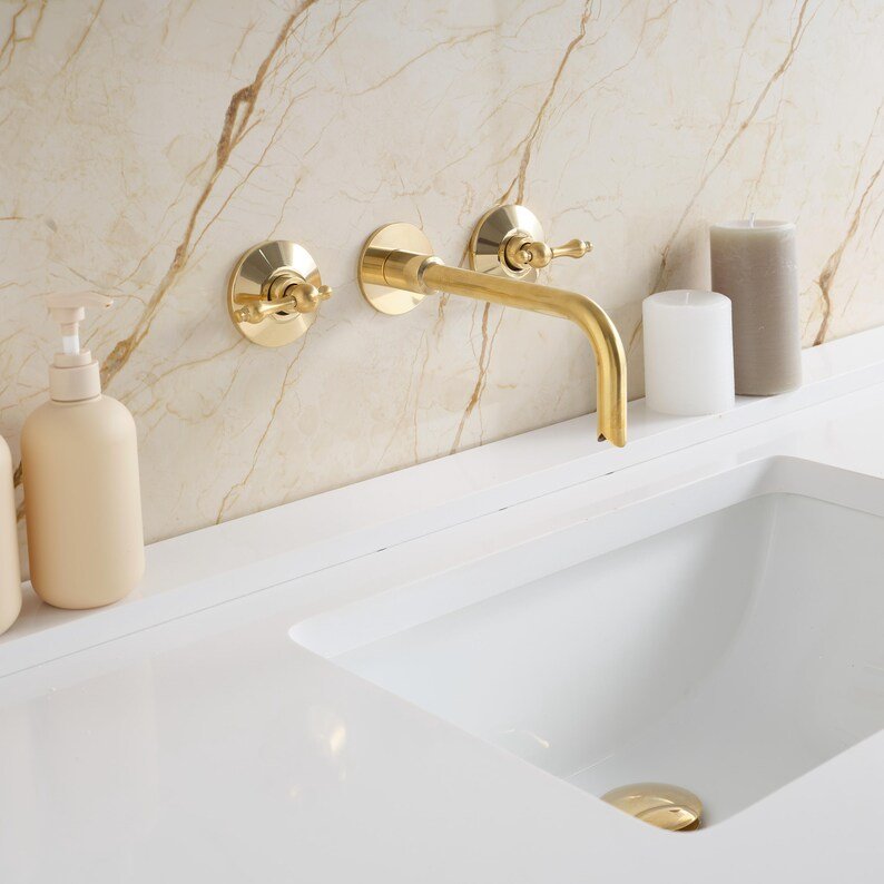 Antique Brass Tub Filler and Bathtub Faucet | Handcrafted Brass Bathroom Fixtures