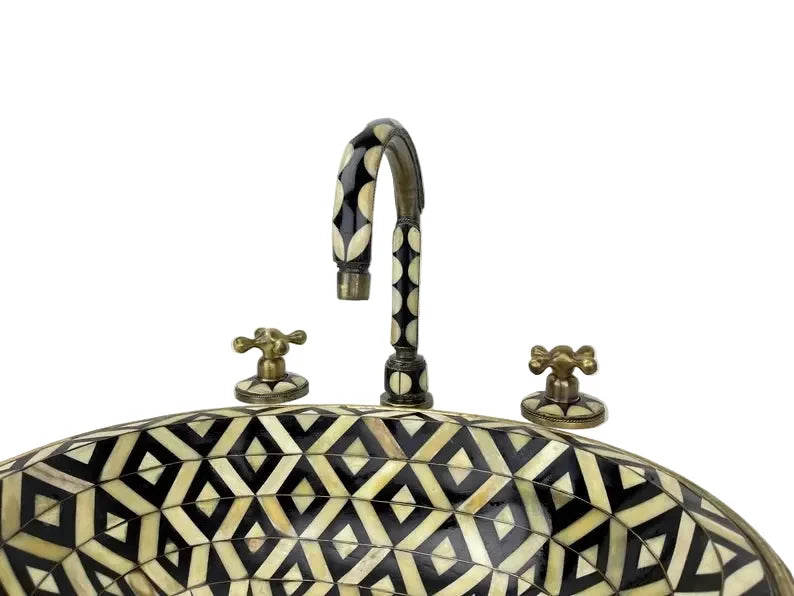 Vintage Brass Bathroom Faucet with Geometric Detailing