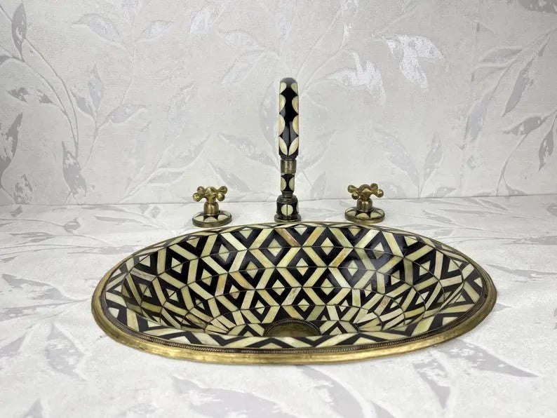 Vintage Brass Bathroom Faucet with Geometric Detailing