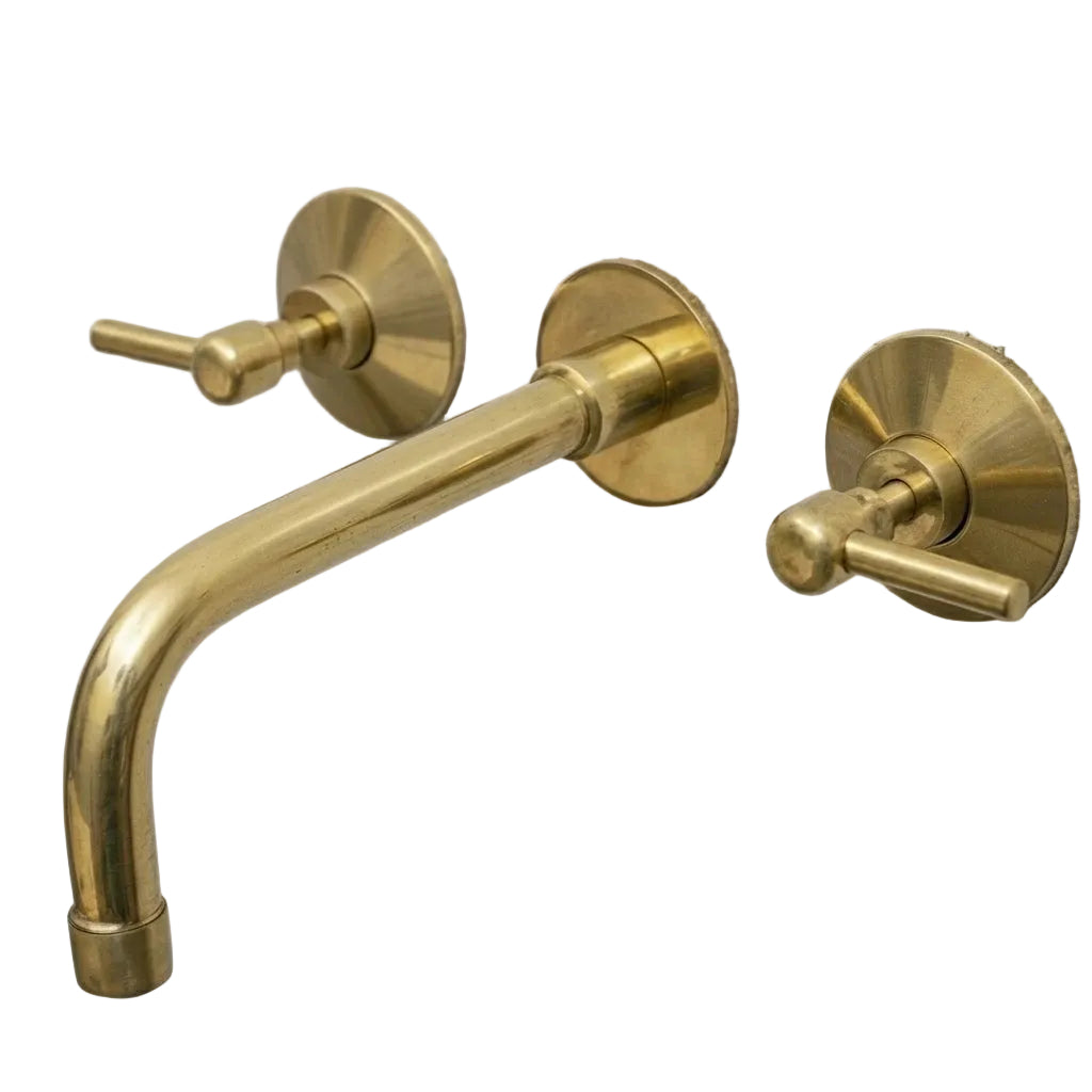Traditional Brass Wall Mounted Bathroom Faucet with Lever Handles