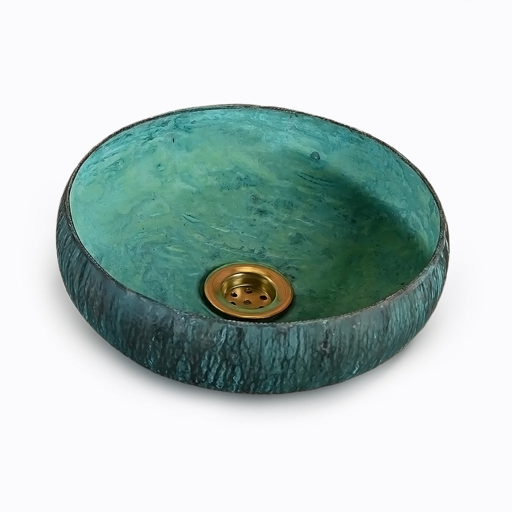 Hammered Turquoise Patina Copper Vanity Sink