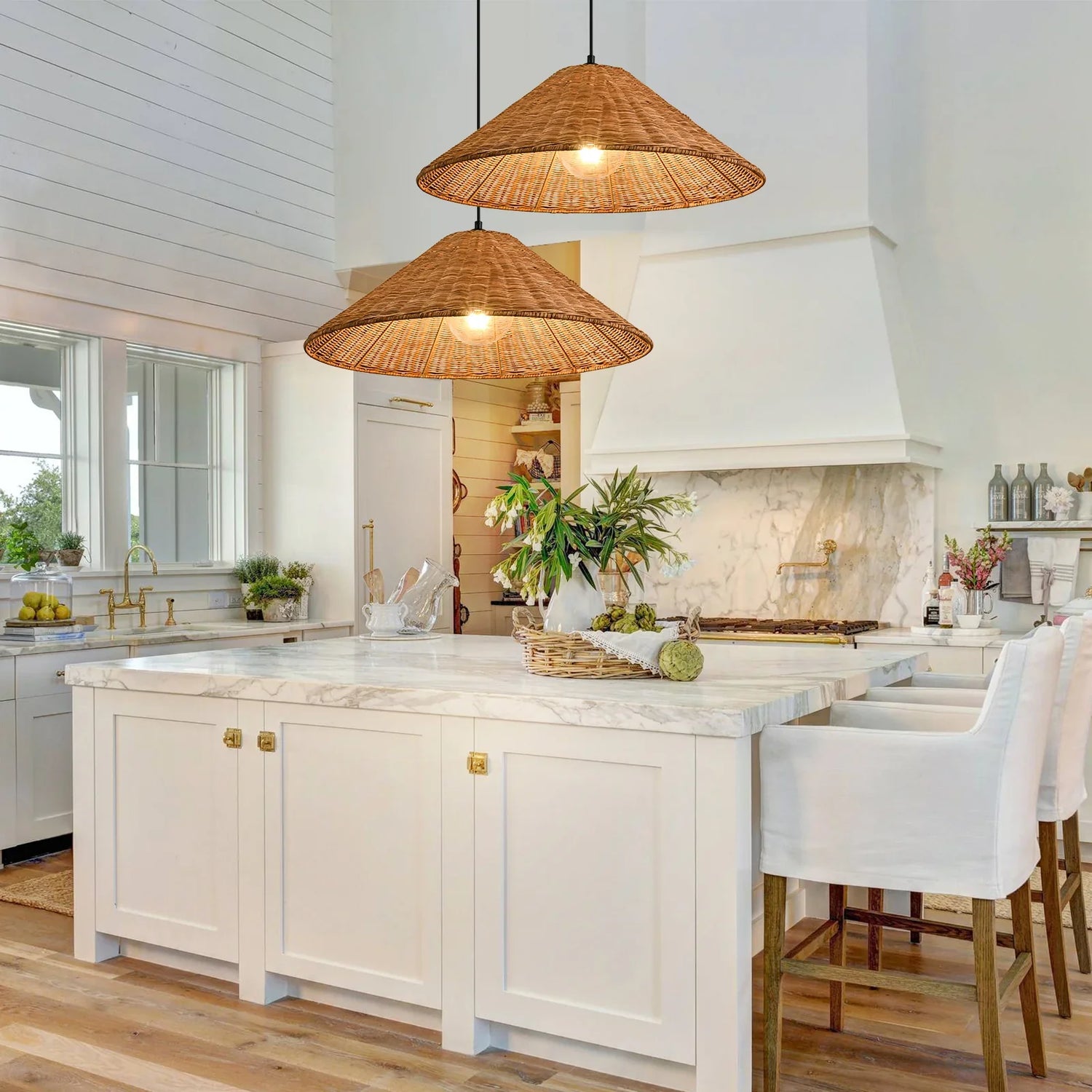 Carter Cone Woven Wicker Rattan Pendant Light
