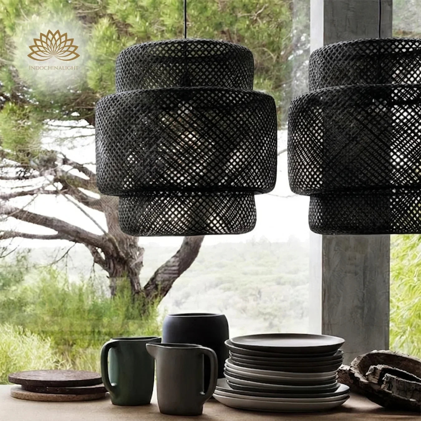 Sinnerlig Black Abstract Woven Bamboo Pendant Light Shade
