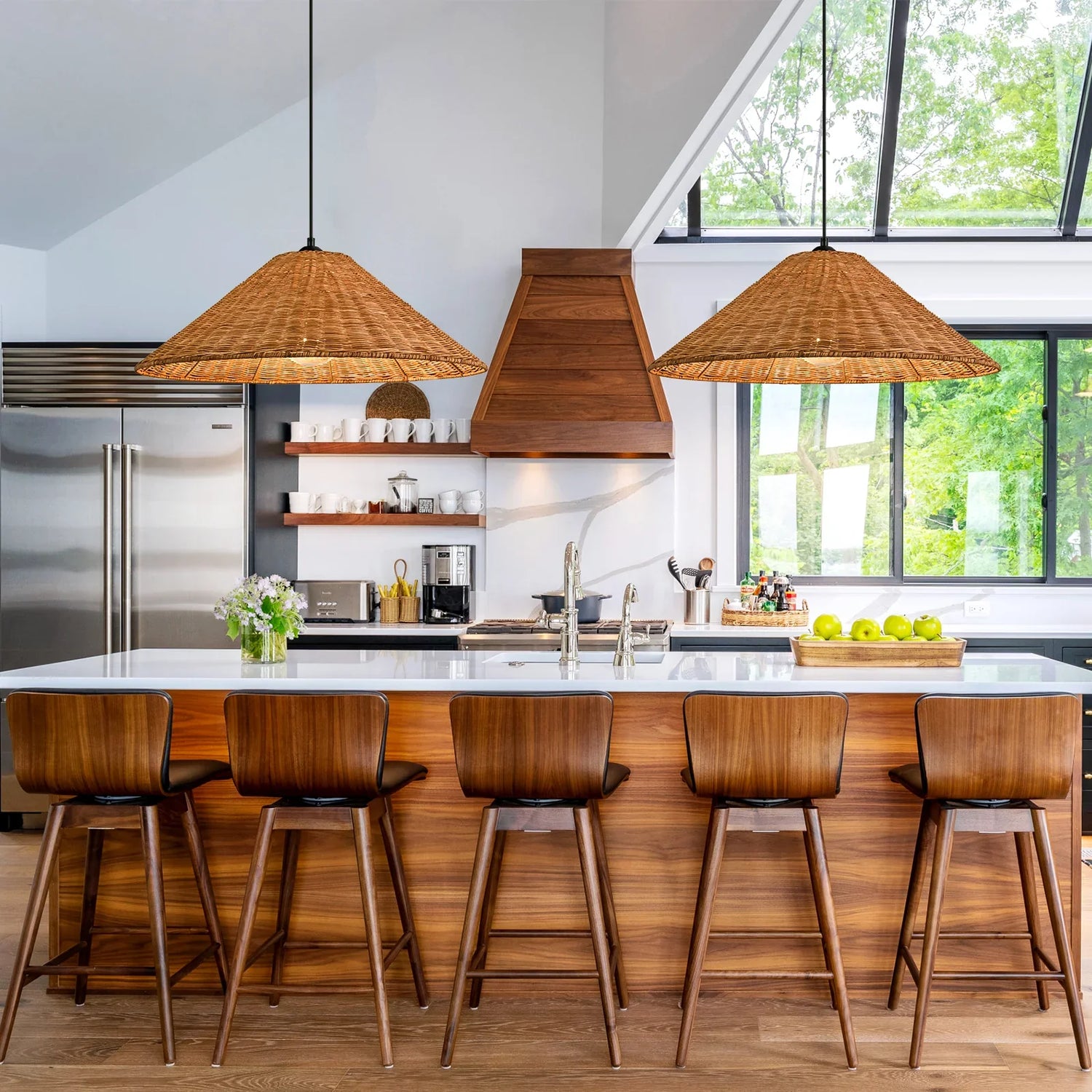 Carter Cone Woven Wicker Rattan Pendant Light