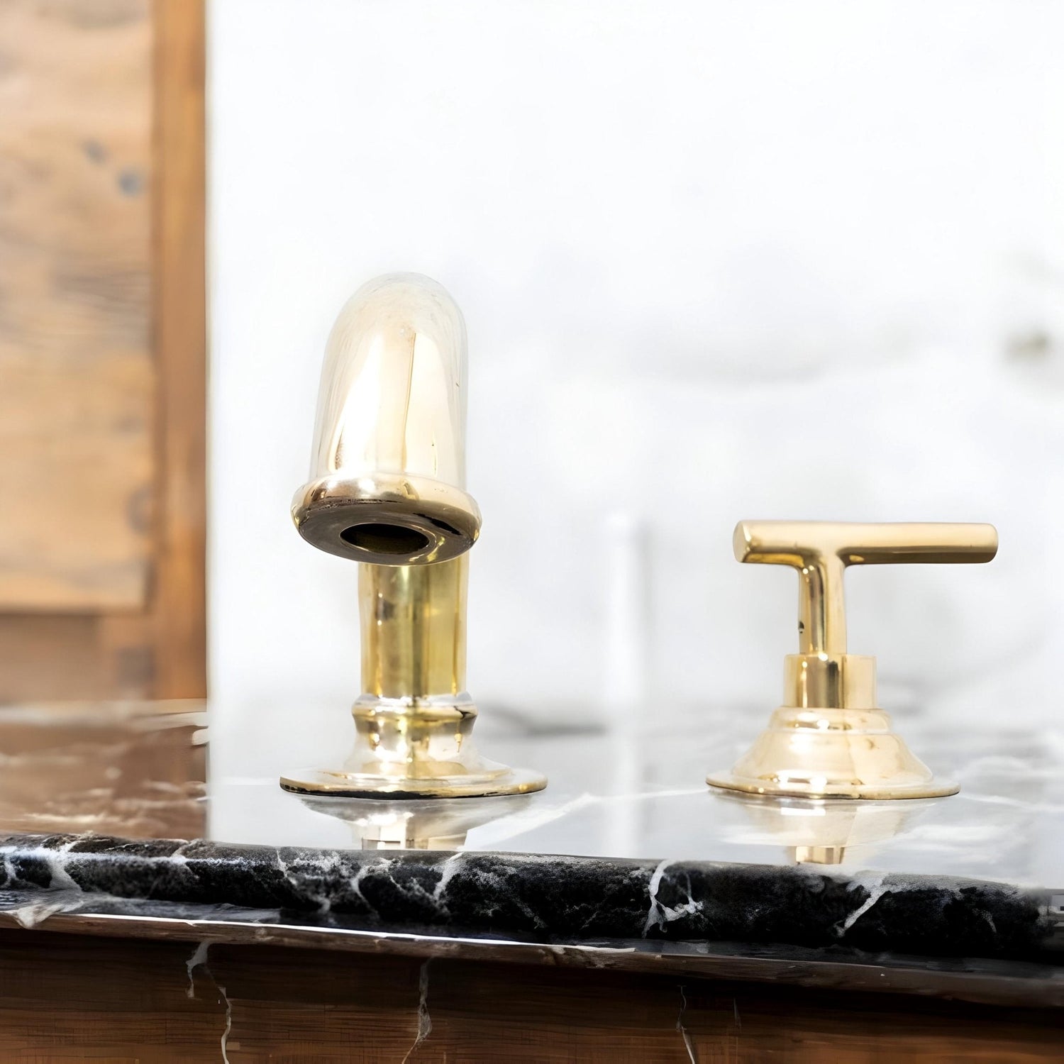 Unlacquered Brass 3-Hole Bathroom Faucet - Deck Mounted Lever Tap