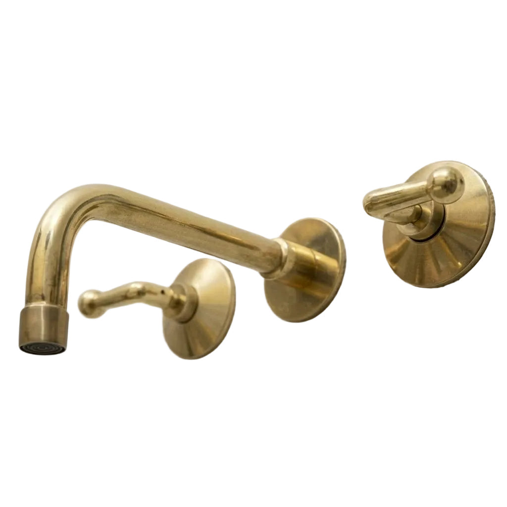 Unlacquered Brass 3-Hole Wall Mounted Bathroom Sink Faucet