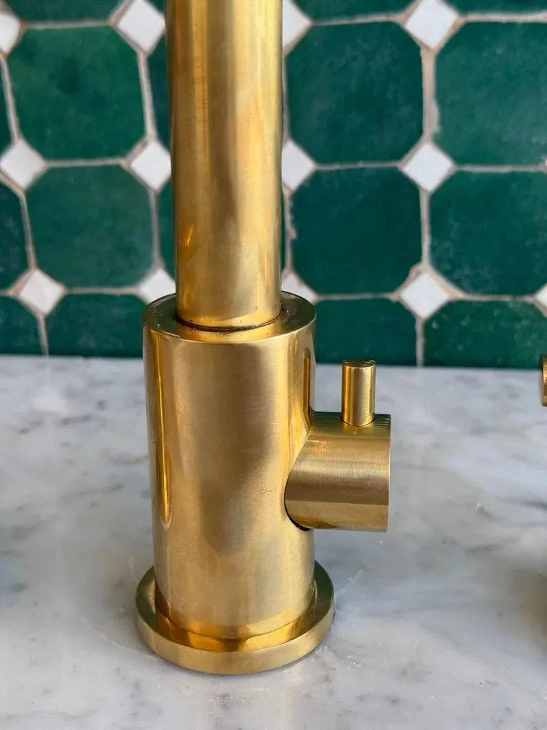 Unlacquered Brass Kitchen Faucet with Side Sprayer and Soap Dispenser