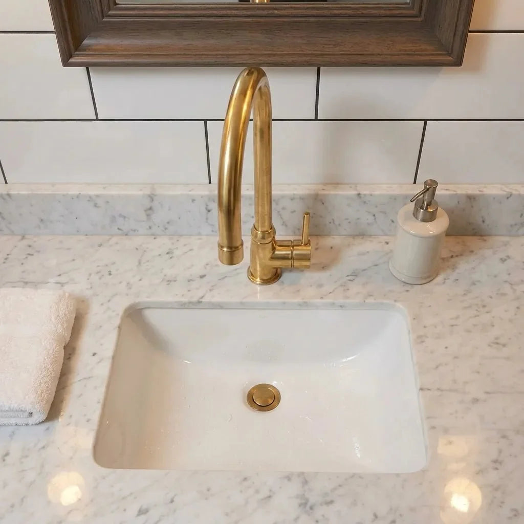 Unlacquered Brass Bathroom Faucet with Single Handle Mixer