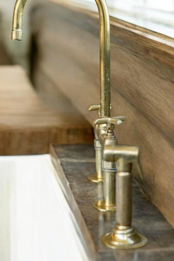 Unlacquered Brass Bridge Kitchen Faucet - Linear Legs & Side Sprayer