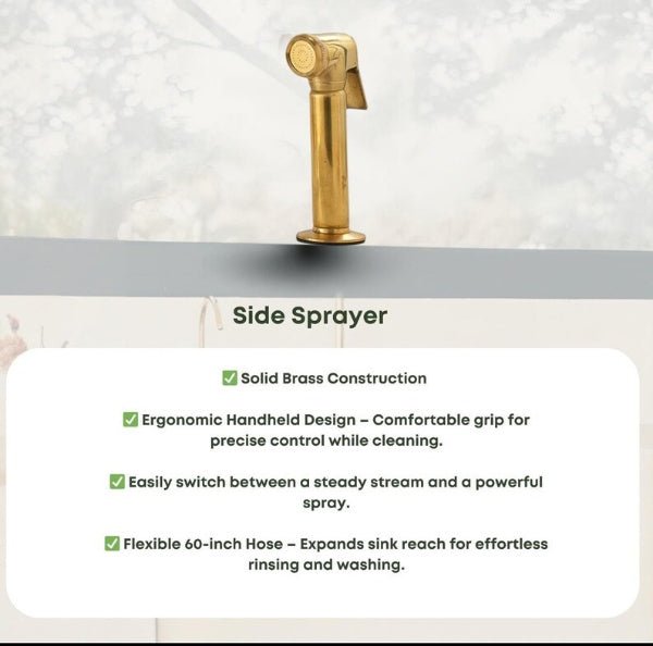 Unlacquered Brass Kitchen Faucet Set with Side Spray and Drinking Water Tap