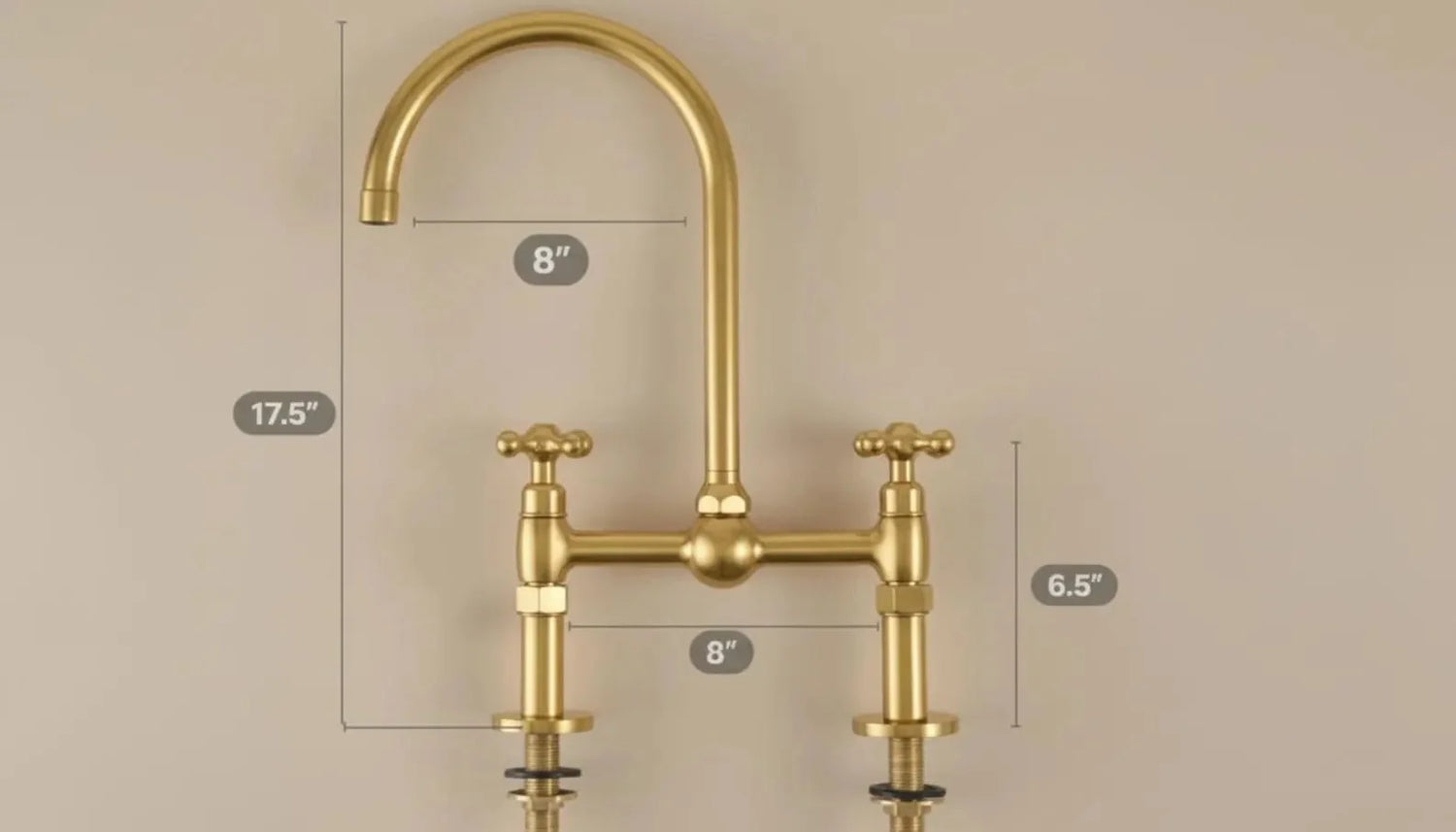 Unlacquered Brass Bridge Kitchen Faucet - Vintage Cross Handle Tap