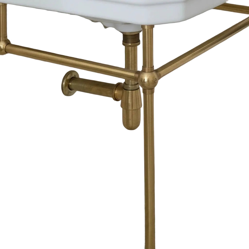 Unlacquered Brass Vanity Console Stand with Brass Sink Legs