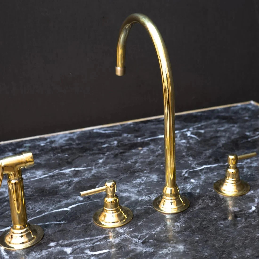 Unlacquered Brass Gooseneck Deck Mounted Kitchen Faucet