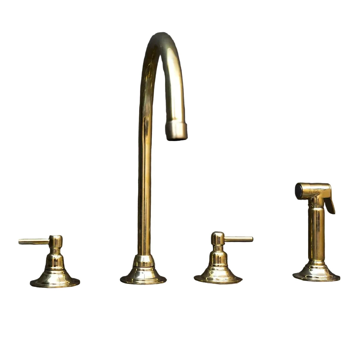 Unlacquered Brass Gooseneck Deck Mounted Kitchen Faucet