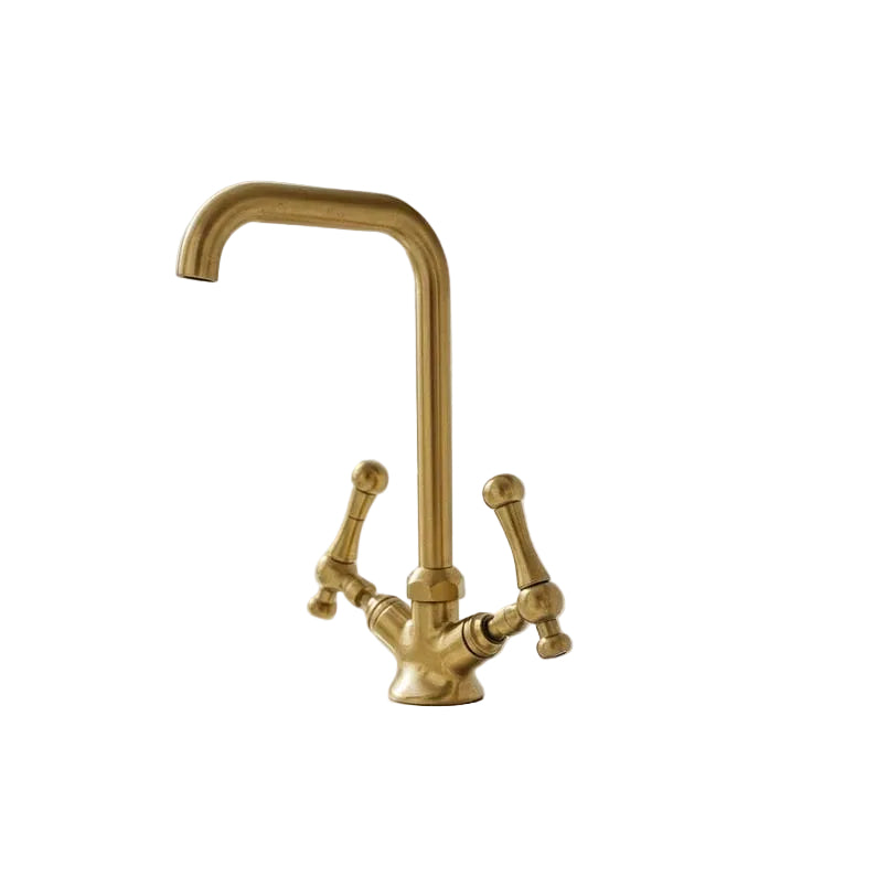 Unlacquered Brass High Spout Faucet – Vintage Dual Handle Basin Tap