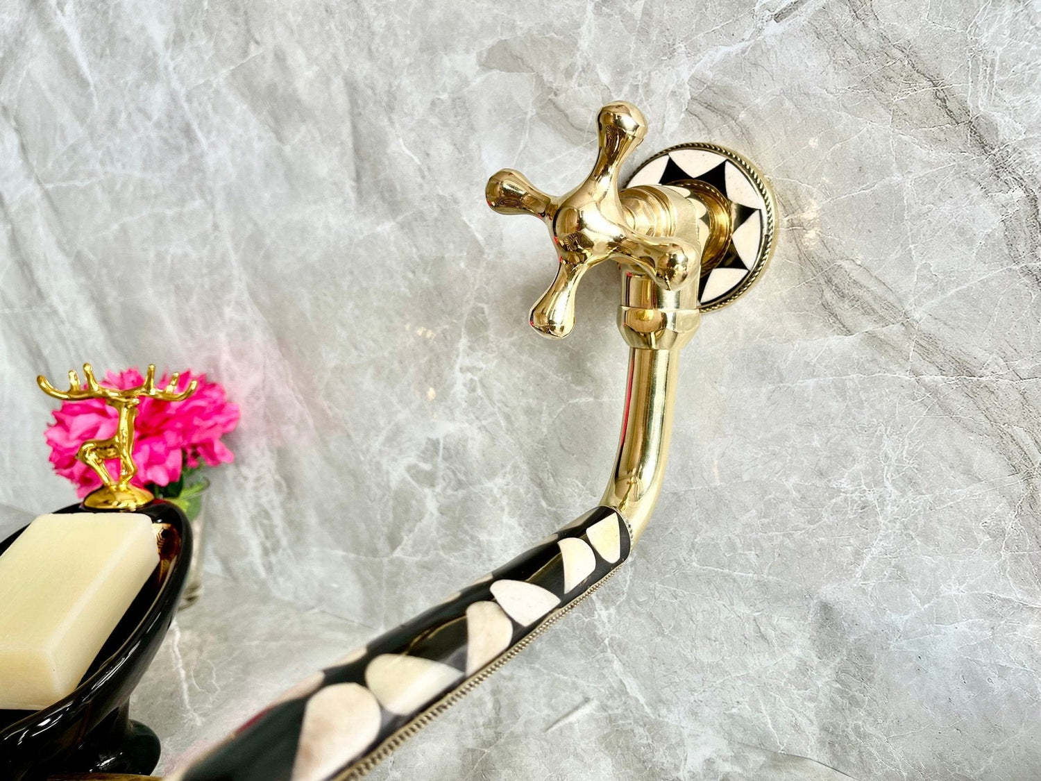 Unlacquered Brass Kitchen Pot Filler - Single Handle Wall Mount Faucet