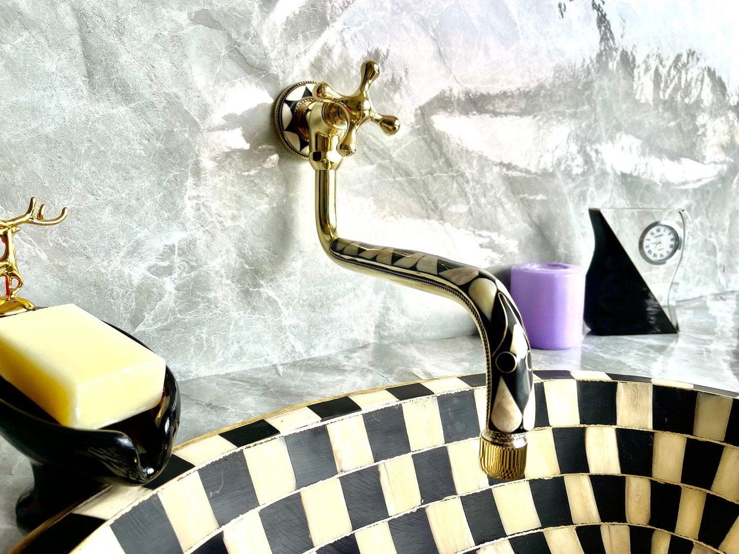 Unlacquered Brass Kitchen Pot Filler - Single Handle Wall Mount Faucet