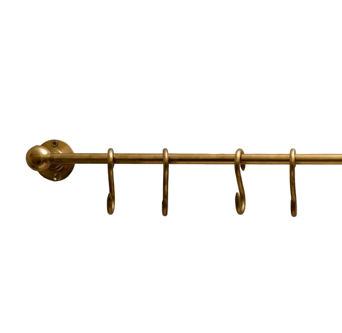 Unlacquered Brass Kitchen Rail with Hooks | Wall Mounted Pot Rack for Elegant Storage