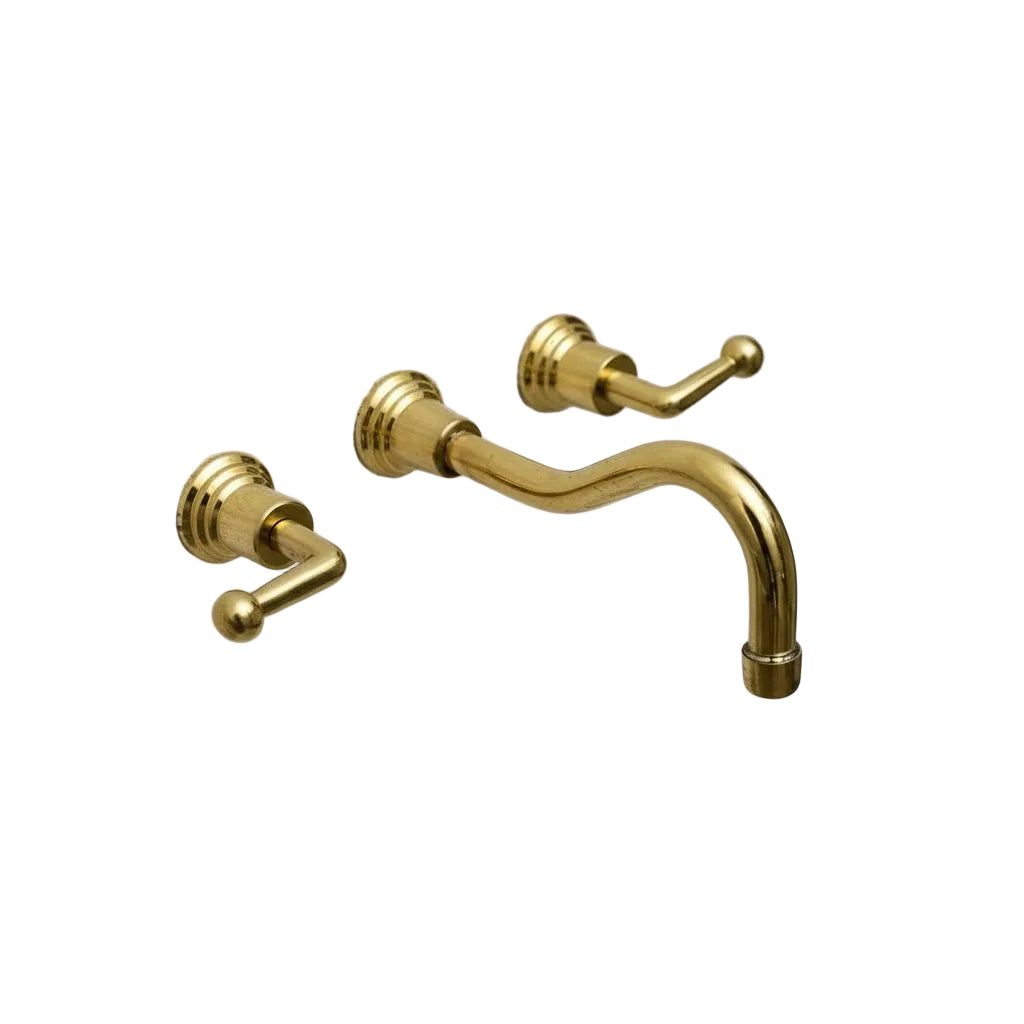 Unlacquered Brass Wall Mount Bathroom Faucet – Vintage Lever Handle Design