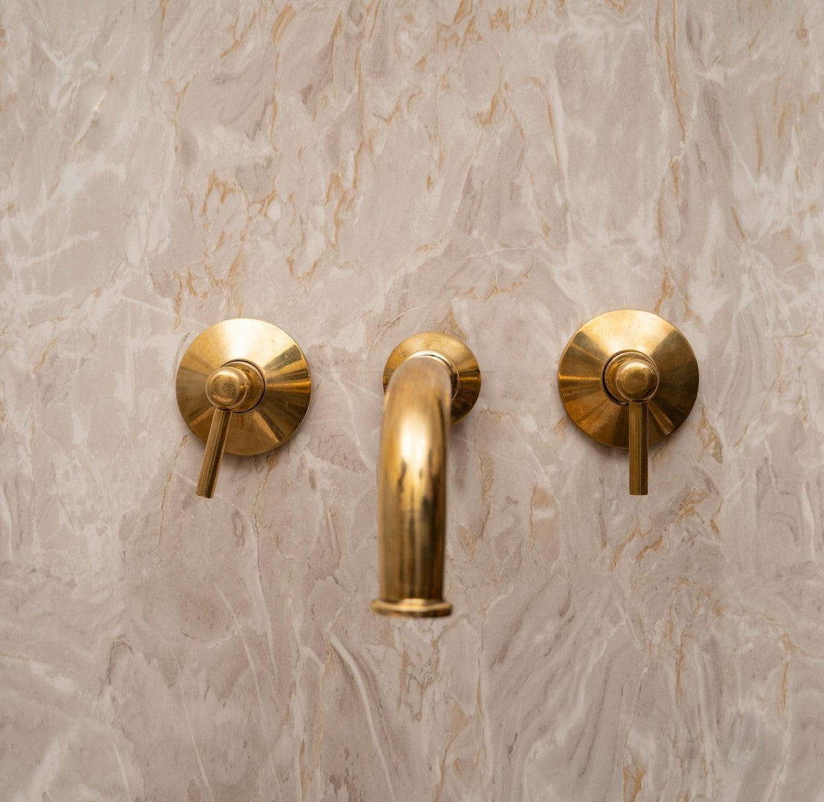 Unlacquered Brass Wall Mount Bathroom Faucet with Lever Handles – Handmade Solid Brass Sink Tap