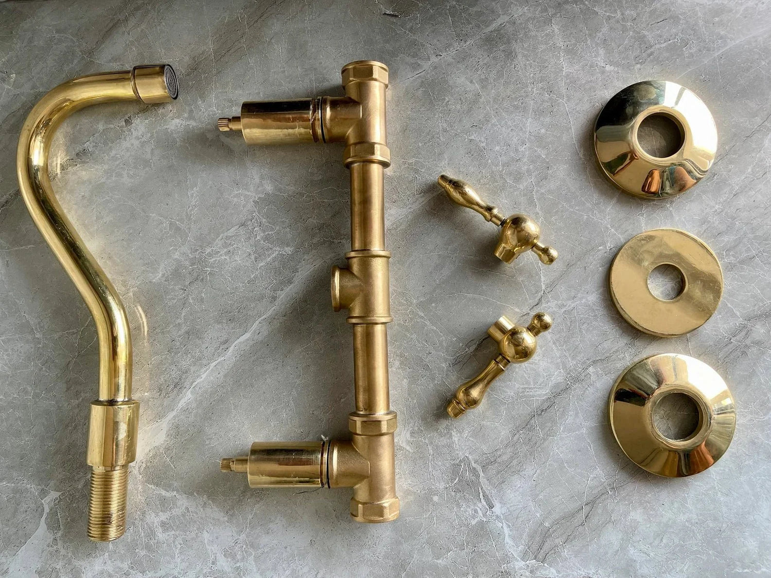 Unlacquered Brass Wall Mount Bathroom Faucet with Mixer Valve
