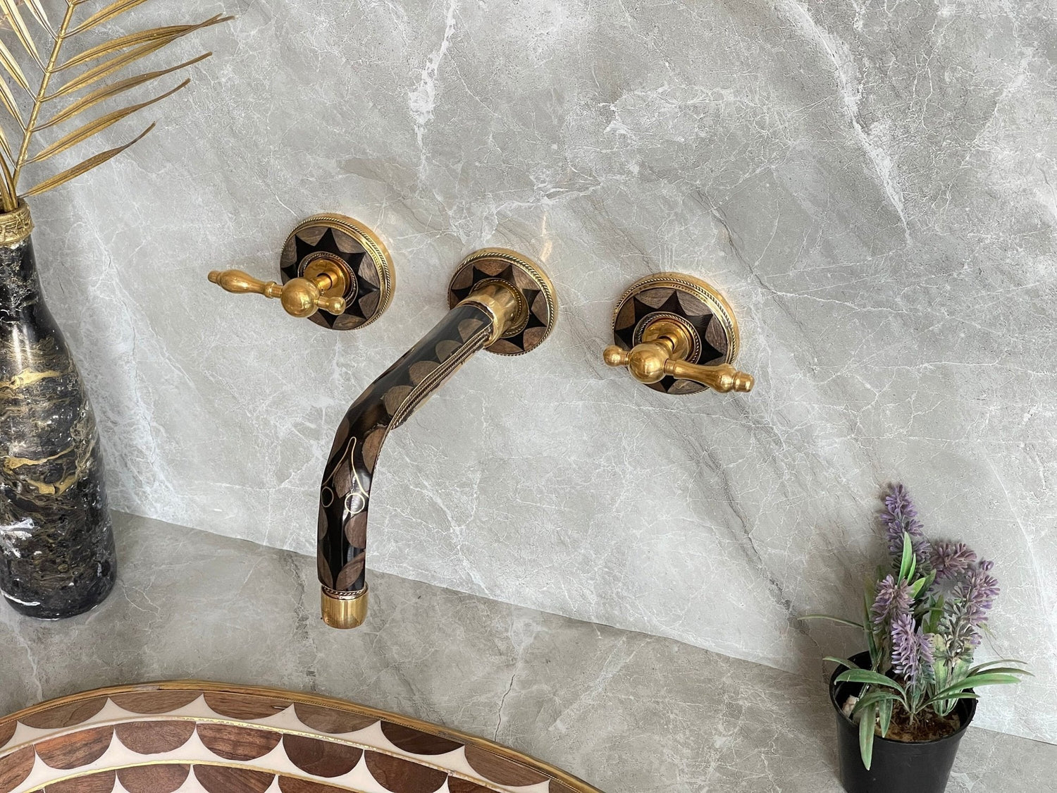 Unlacquered Brass Wall Mount Faucet - Vintage Bone & Resin Tap
