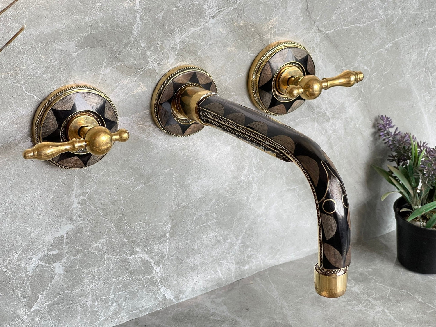 Unlacquered Brass Wall Mount Faucet - Vintage Bone & Resin Tap