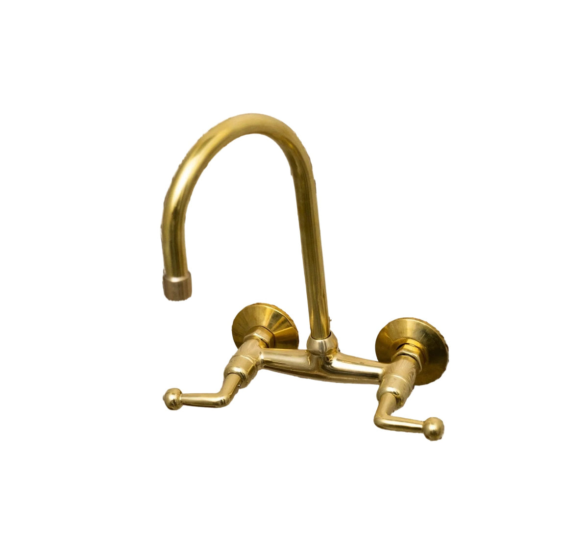 Unlacquered Brass Wall Mount Kitchen Faucet – Gooseneck Spout & Lever Handles