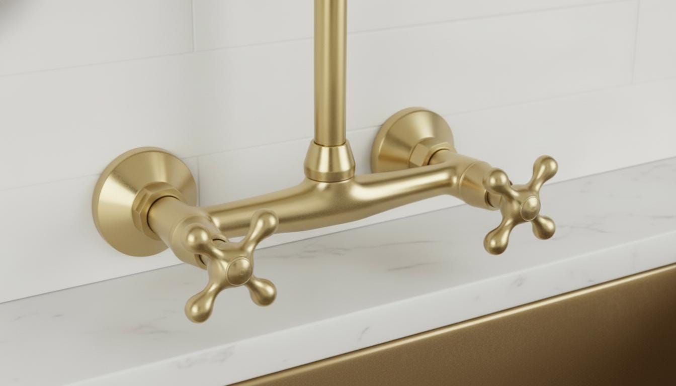 Unlacquered Brass Wall Mount Kitchen Faucet - Vintage Bridge Tap